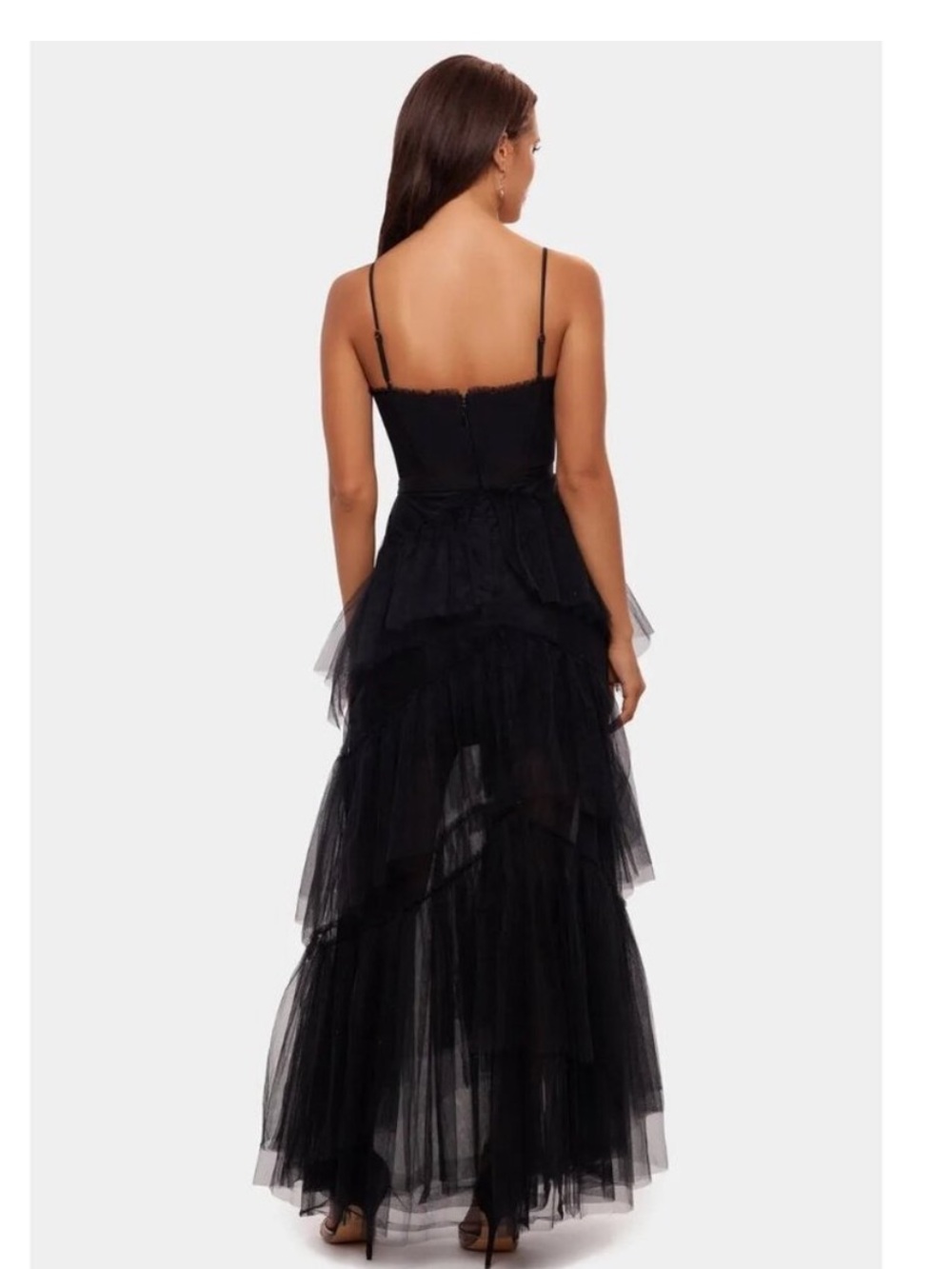 Black Tiered Tulle Spaghetti Strap Dress - Picture 3 of 4